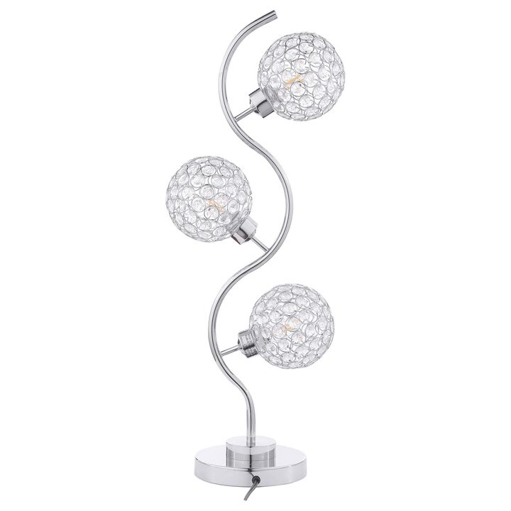 Berly Table Lamp with Crystal Balls and Touch Button, Silver Metal - Benzara