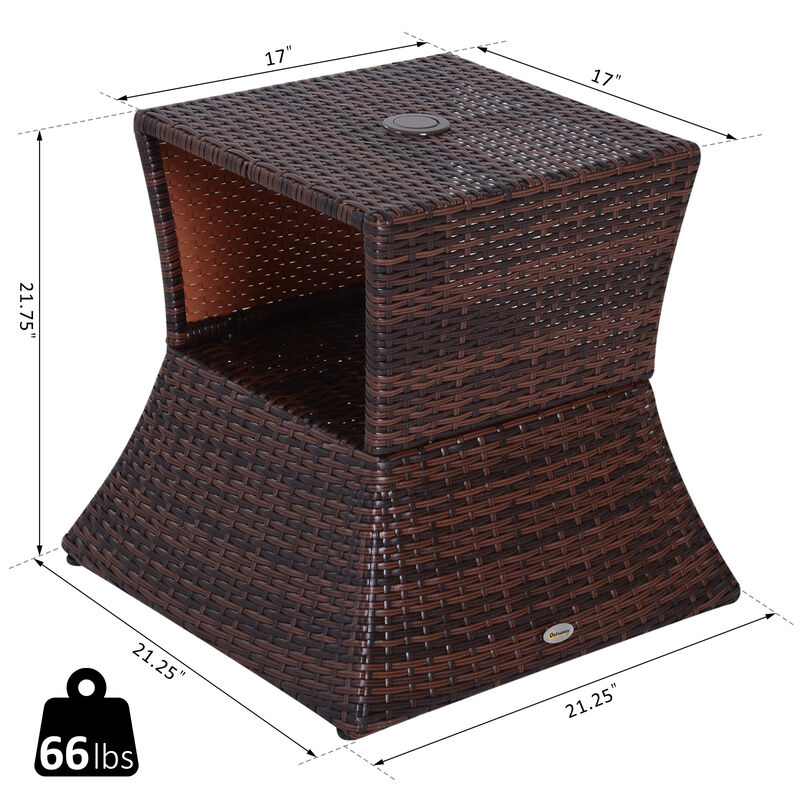 Outdoor Patio Rattan Wicker Coffee Table Bistro Side Table with Umbrella Hole