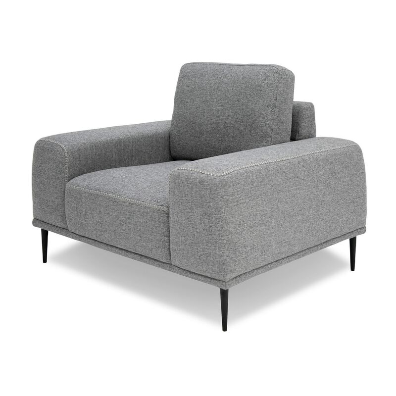 Reno Zica 44 Inch Accent Chair, Gray Polyester, Black Metal Legs, Wood - Benzara