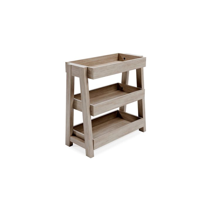 Arid Accent Table, 3 Storage Tray Shelves, 26 Inch, Brown Solid Wood - Benzara