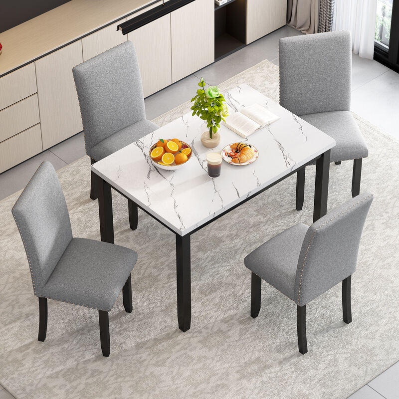 Merax Faux Marble 5-Piece Dining Table Chairs Set