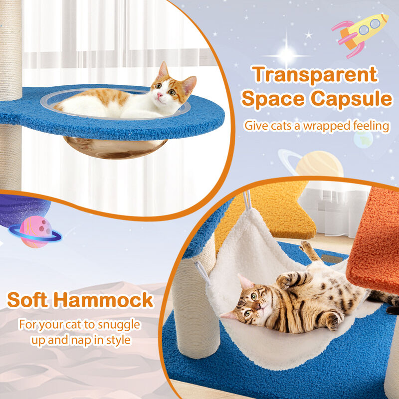 Tall Cat Tree with UFO Top Perch Space Capsule and Sisal Scratching Posts
