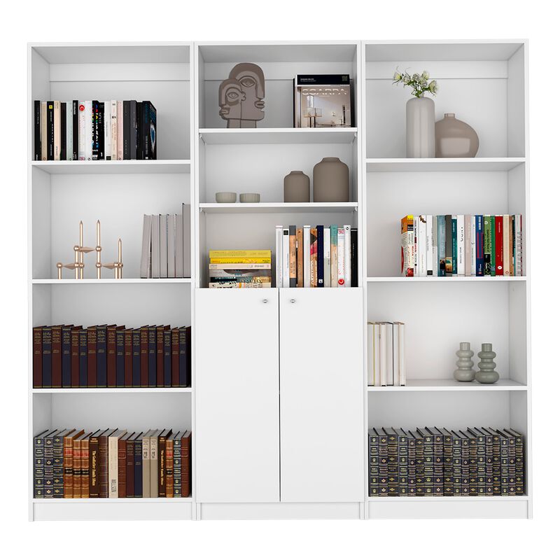 Oasis 3 Piece Living Room Set with 3 Bookcases, White