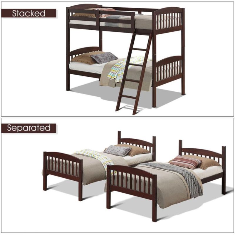 Hivvago Hardwood Twin Bunk Beds with Inclined Ladder and Safety Guardrails