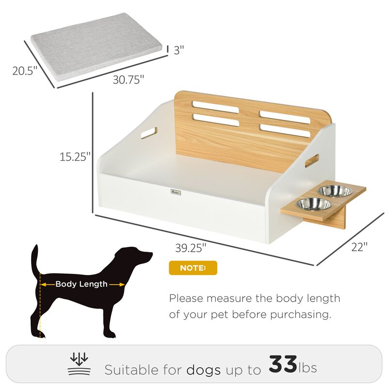 Stylish Pet Dining: Furniture-Style Sofa with Cushion and Bowls