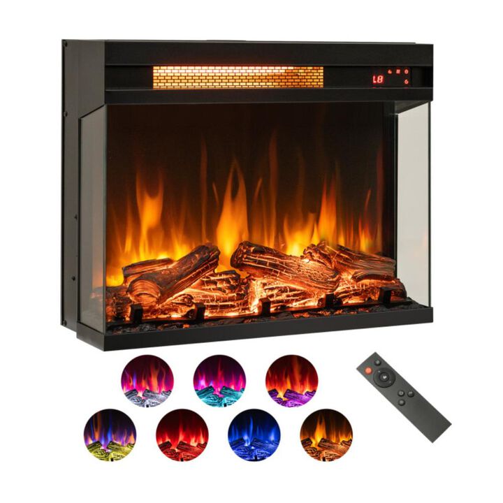 Hivvago 23 Inch 3-Sided Electric Fireplace 1500W Recessed Fireplace Insert-Black