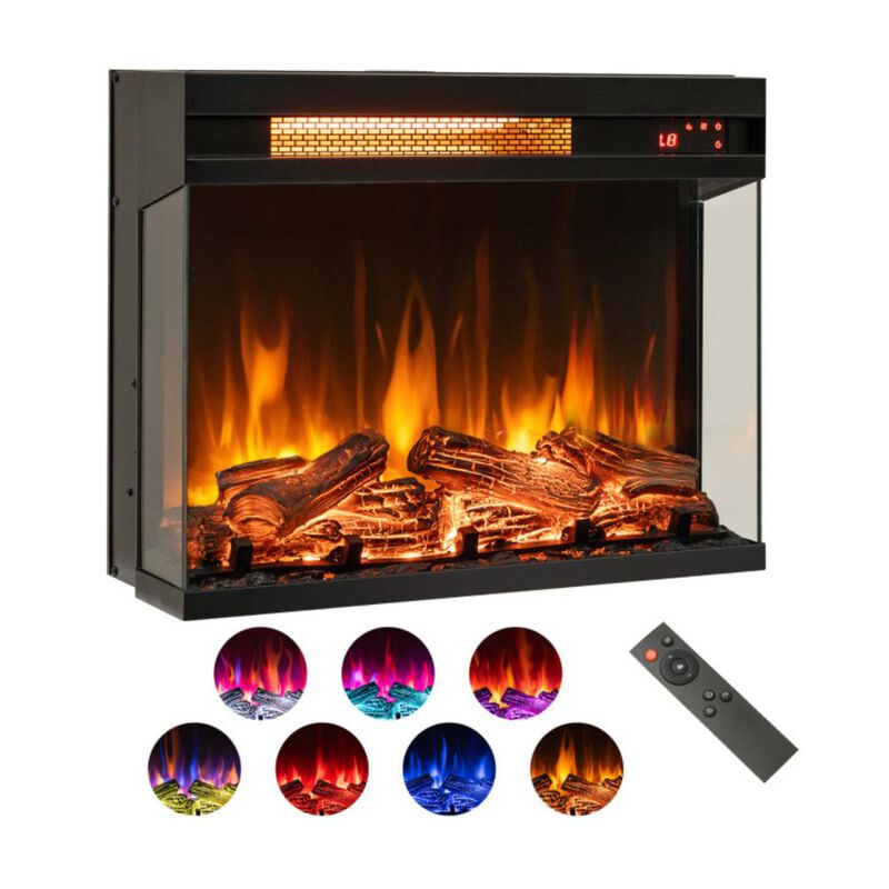 Hivvago 23 Inch 3-Sided Electric Fireplace 1500W Recessed Fireplace Insert-Black
