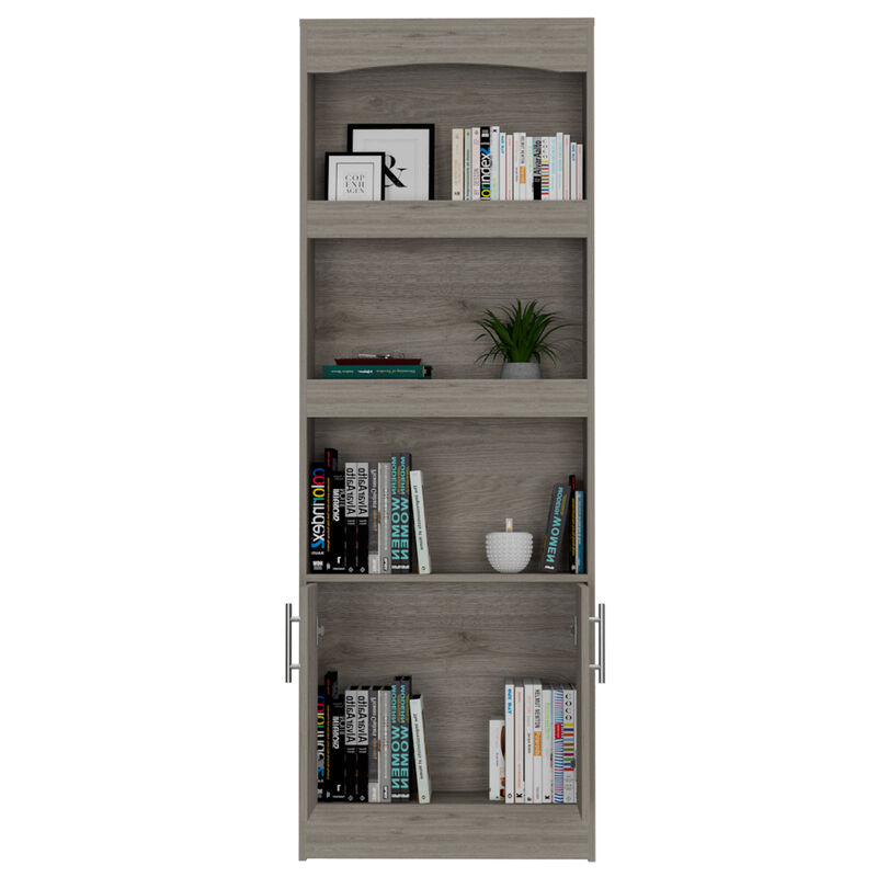 DEPOT E-SHOP Dozza Bookcase, Three Shelves, Double Door Cabinet, Metal Hardware, Light Gray