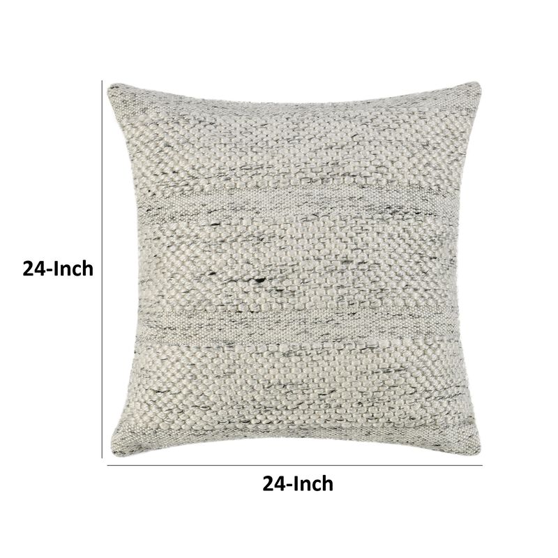 Dolu Throw Pillow, Hand Woven Texture, 24 Inch Recycled, Ivory White - Benzara