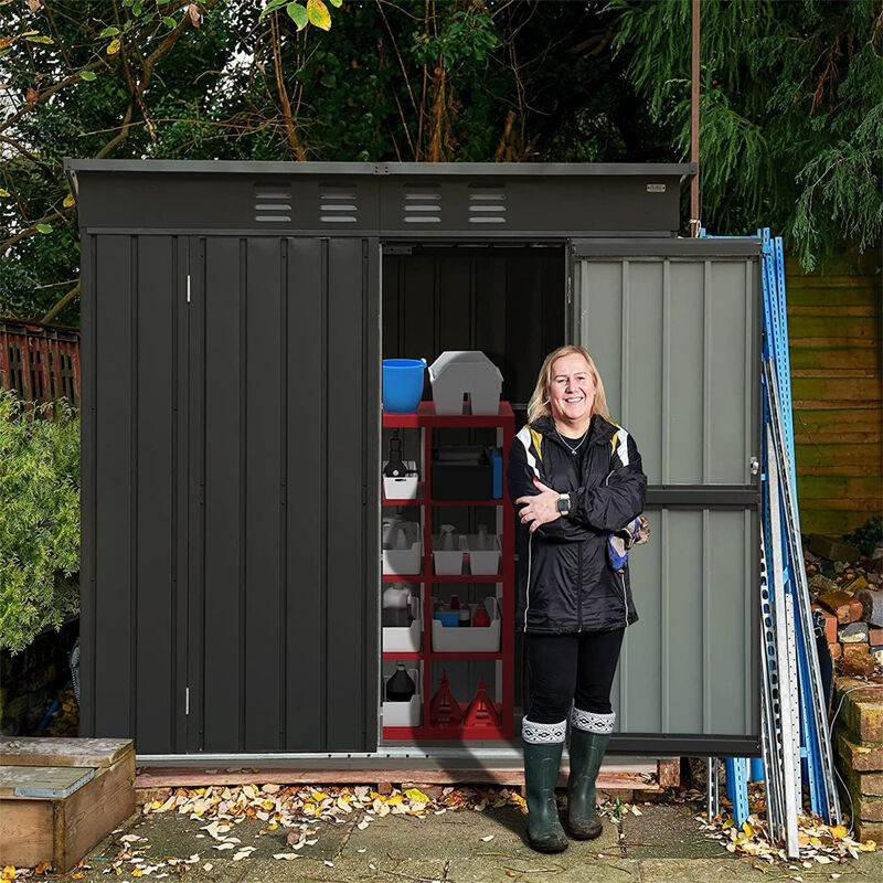 Metal Frame Garden Shed, Lockable Door, 5.45x3.69FT, Black