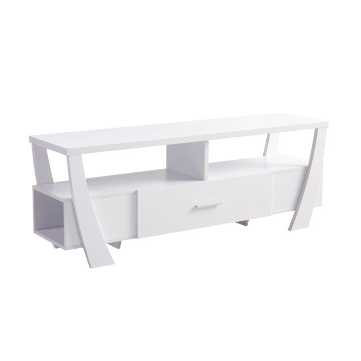 White TV Stand with 2 Shelves and Drawer