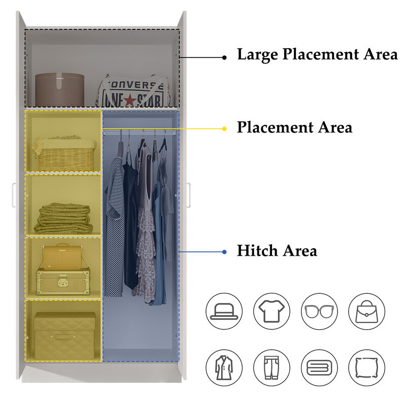 White Finish 2-Doors Armoire with Hanging Rod and 5-Storage-Shelves 71 in. H x 31.5 in. W x 15.7 in. D