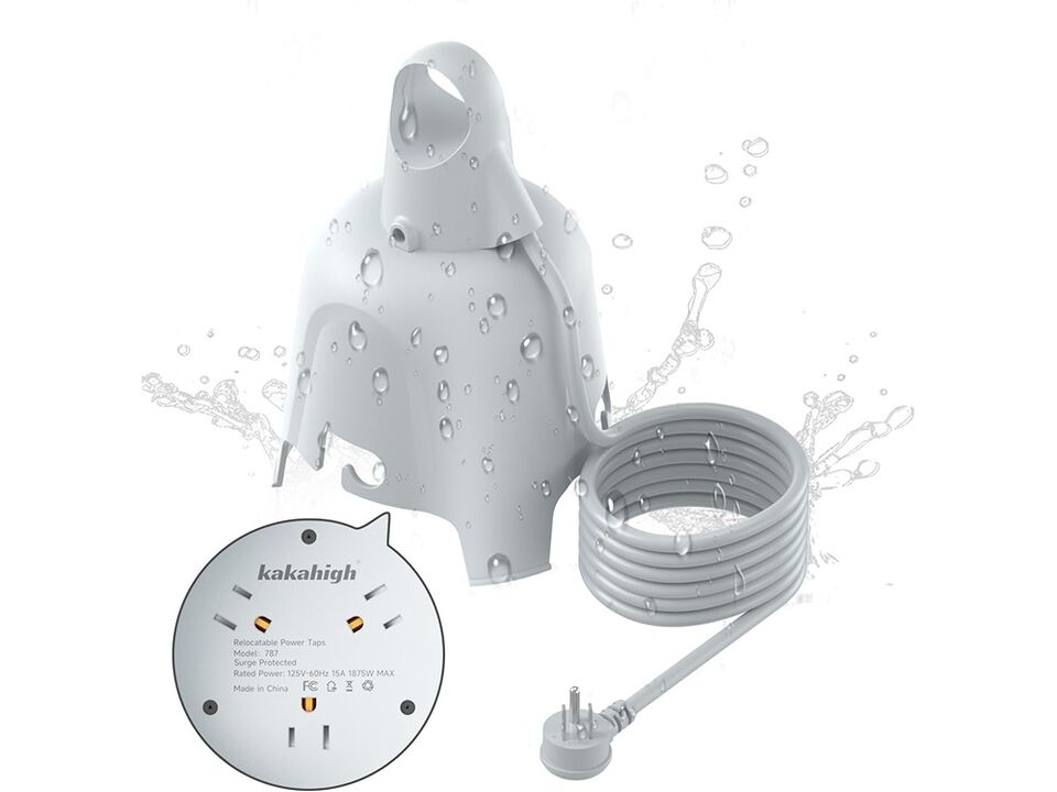 kakahigh Outdoor Extension Cord Waterproof- 5ft, with 3 Outlets, Bell Hanging Design