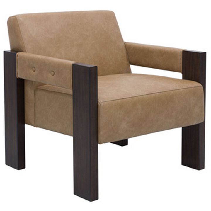 Live Accent Chair, Cushioned Seat, Brown Faux Leather, Espresso Brown Wood -