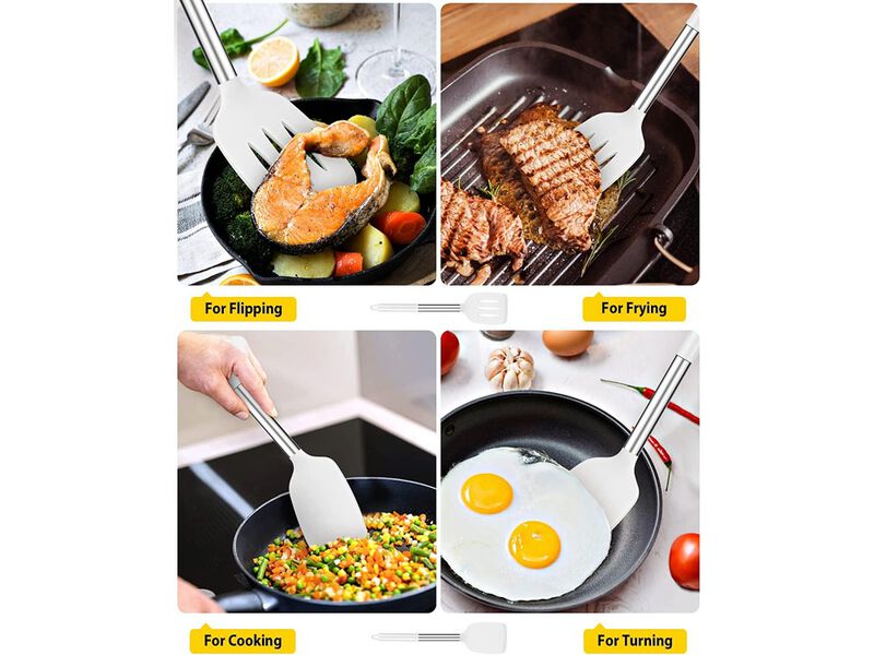 BUNDLEPRO Pack of 2 Silicone Solid Turner, Non Stick Slotted Kitchen Spatulas