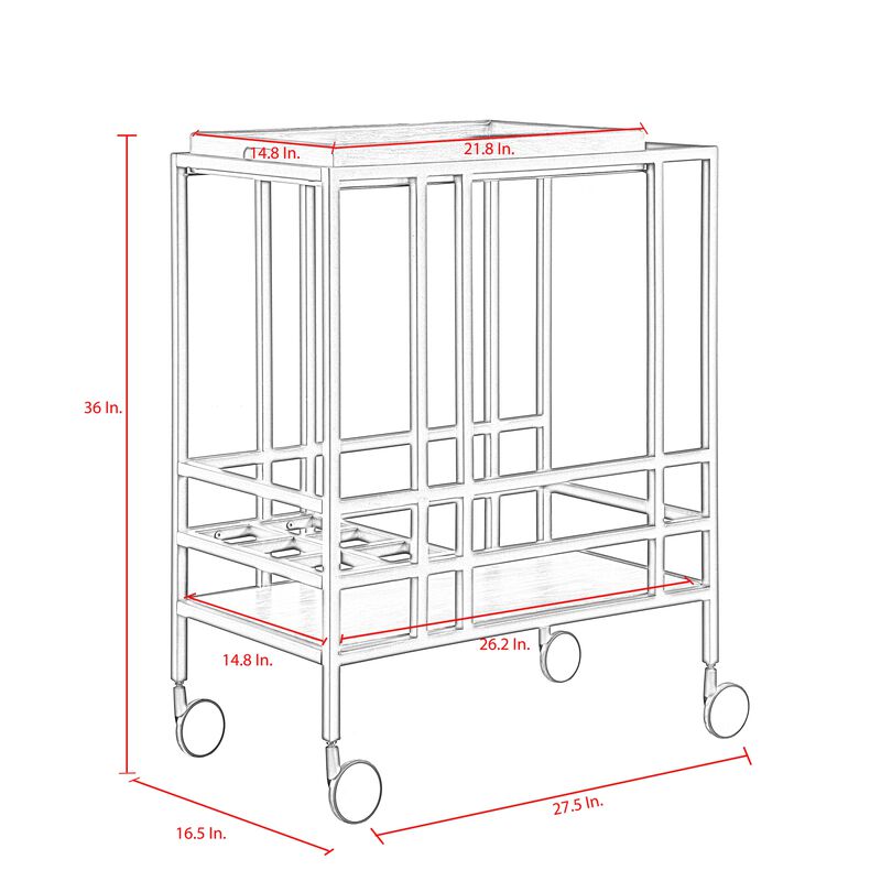 Inspired Home Ron Bar Cart Serving Tray with Caster