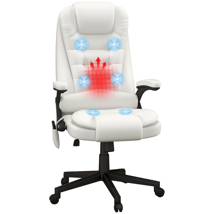 White Ergonomic Heated Massage Chair: 6 Vibration Points, Recliner