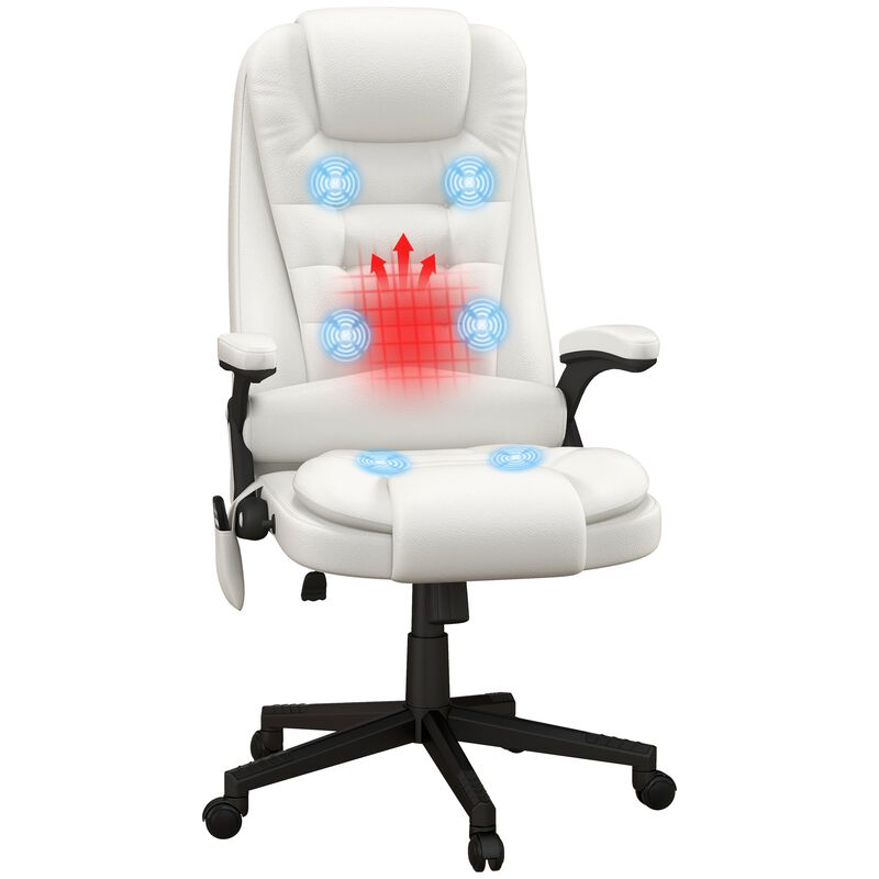 White Ergonomic Heated Massage Chair: 6 Vibration Points, Recliner