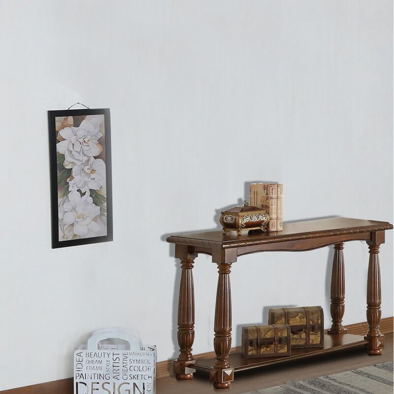 Quaint Wooden Console Table With Bottom Shelf, Brown-Benzara