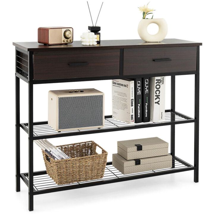 Hivvago 39.5 Inch Entryway Table with 2 Drawers and 2-Tier Shelves