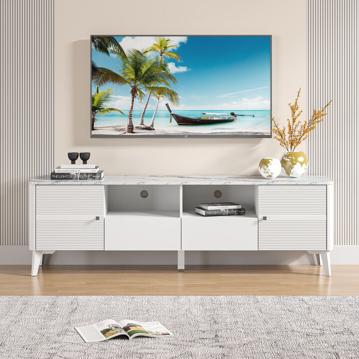 FESTIVO Stylish 70-Inch TV Stand with Marble-Printed Top