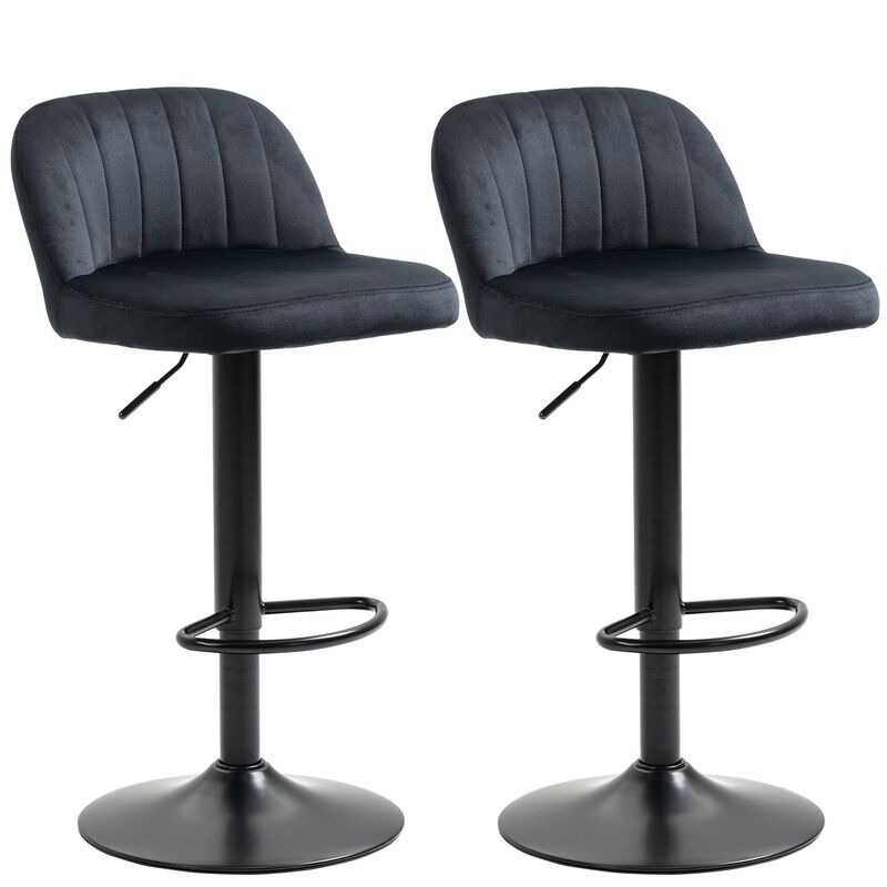 Black Bar Comfort: Adjustable Swivel Stools with Velvet-Touch Fabric