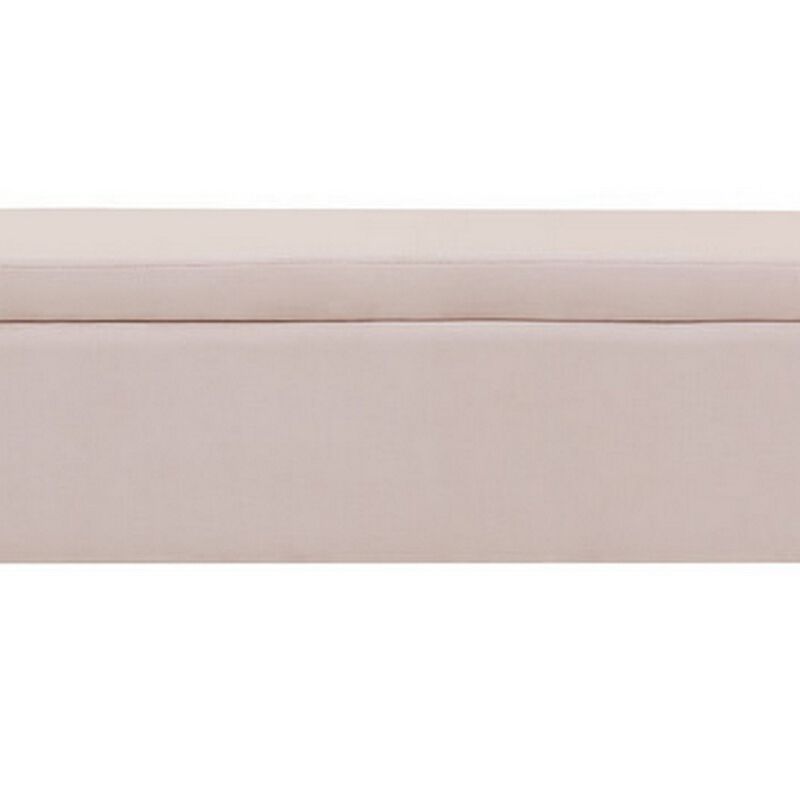 Cesar 55 Inch Ottoman Bench with Storage, Padded, Curved Arms, Pink Velvet-Benzara