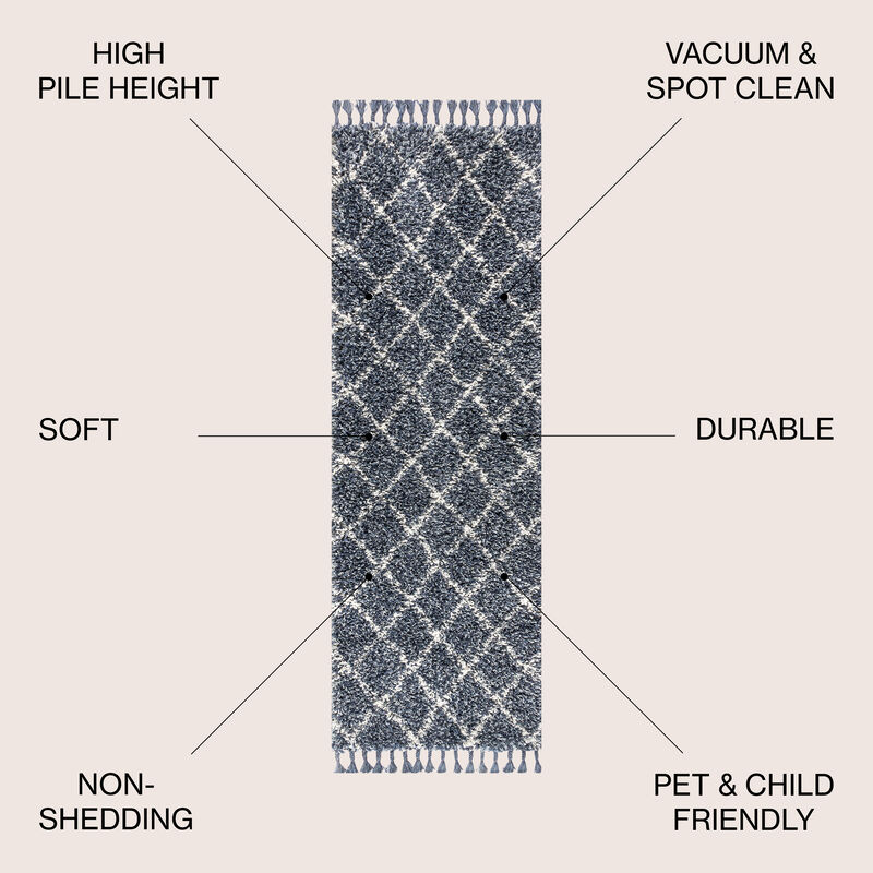 Gabrielle Mercer Shag Plush Tassel Moroccan Geometric Trellis Area Rug