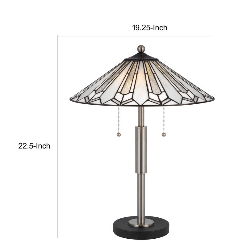 Kio 23 Inch Table Lamp, Modern Tiffany Style Stained Glass, Silver Metal - Benzara
