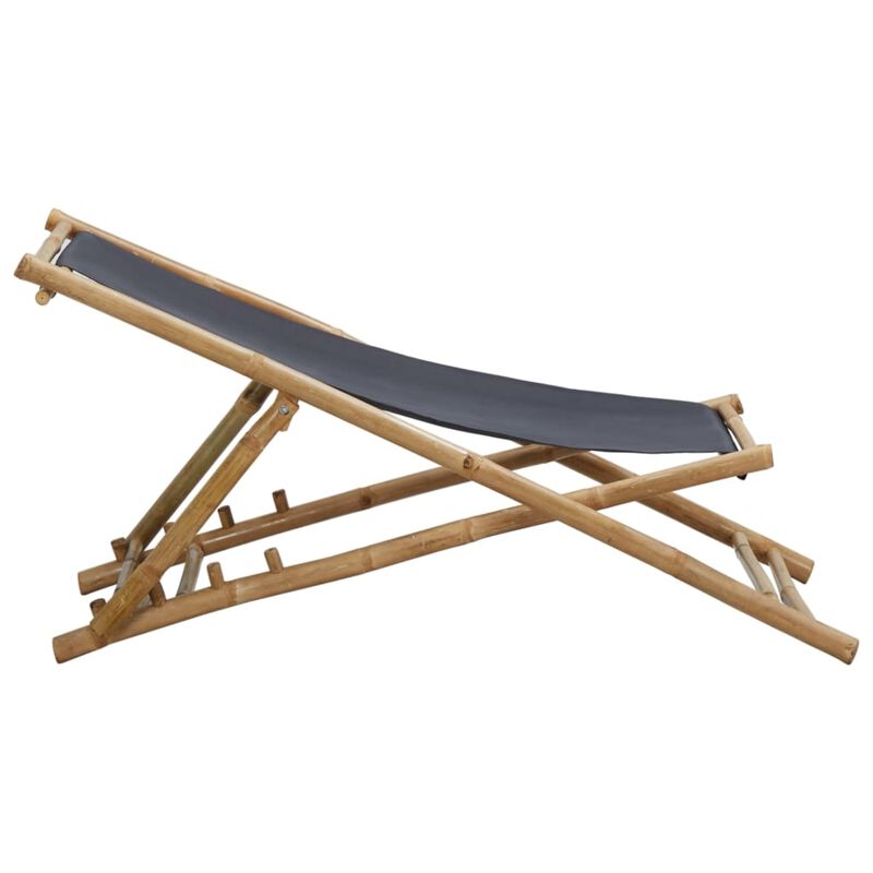 vidaXL Deck Chair Bamboo and Canvas Dark Gray