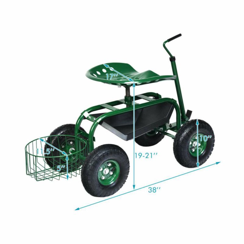 Hivvago Extendable Handle Garden Cart Rolling Wagon Scooter