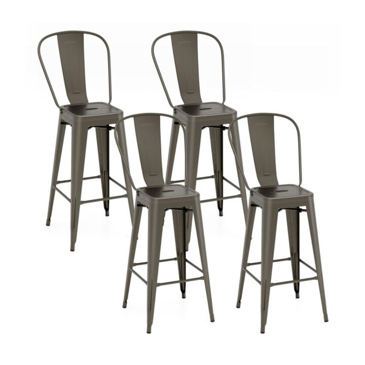 Hivvago Set of 4 Bar Height Chairs Stackable Metal Bar Stools with Removable Backrest