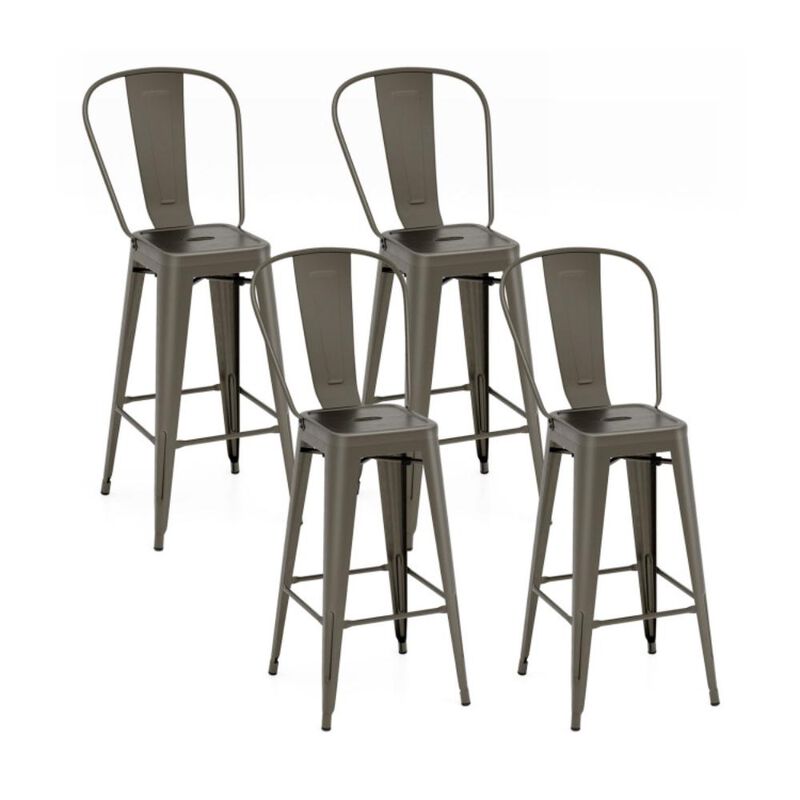 Hivvago Set of 4 Bar Height Chairs Stackable Metal Bar Stools with Removable Backrest