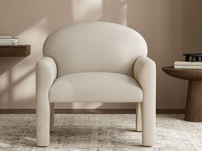 BELLEZE Modern Accent Chair with Rubber Wood Legs, Comfortable Upholstered Armchair with Arched Design for Living Room, Bedroom, or Office - Oslo (Beige)