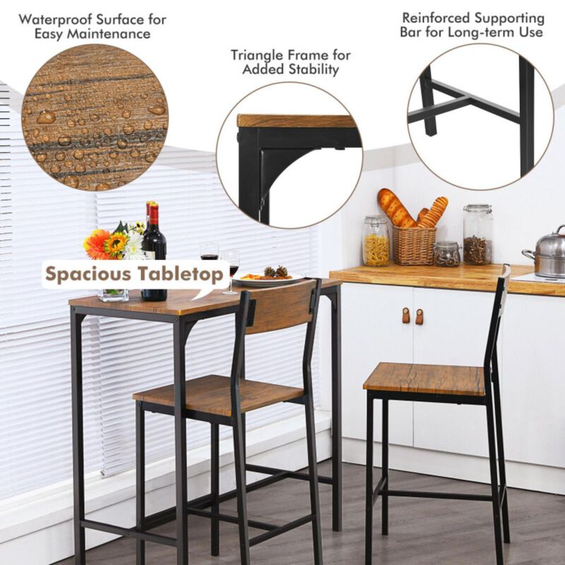 Hivvago 3 Pieces Bar Table Set with 2 Stools-Black