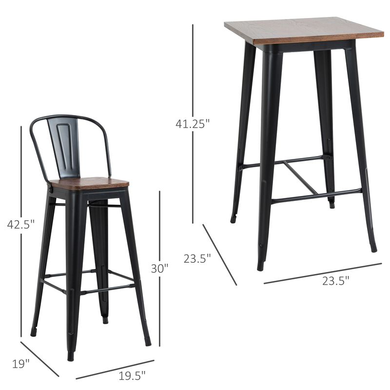 Industrial Pub Set: 3-Piece Black/Brown Counter Height Dining Set
