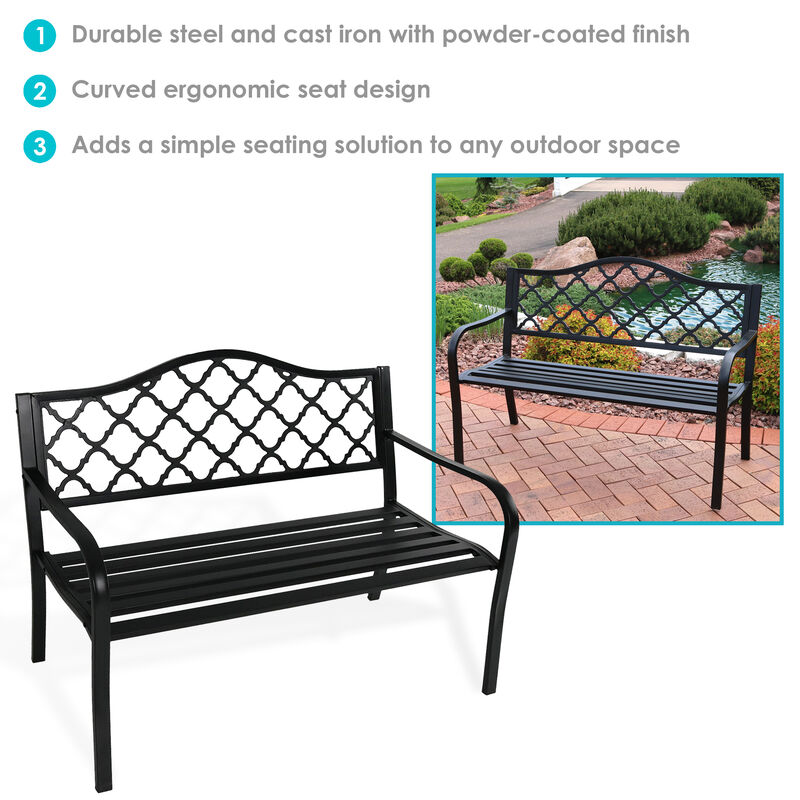 Sunnydaze 2-Person Lattice Cast Iron Outdoor Garden Bench - Black