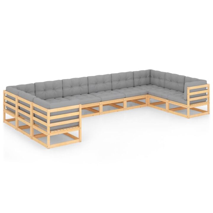 vidaXL 10 Piece Garden Lounge Set with Cushions Solid Pinewood