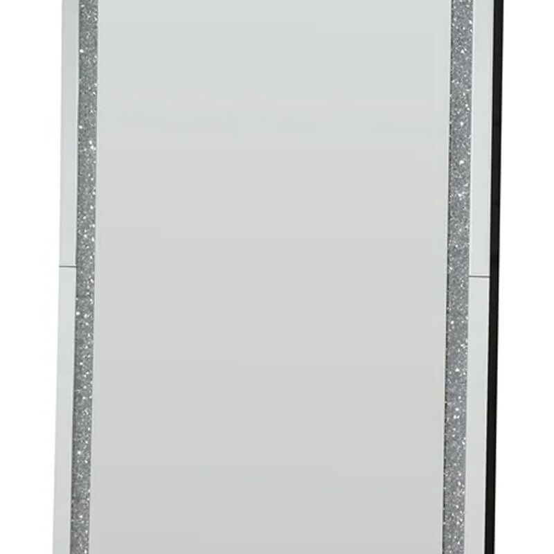 Floor Mirror with Faux Diamond Inlays and LED Trim, Silver-Benzara