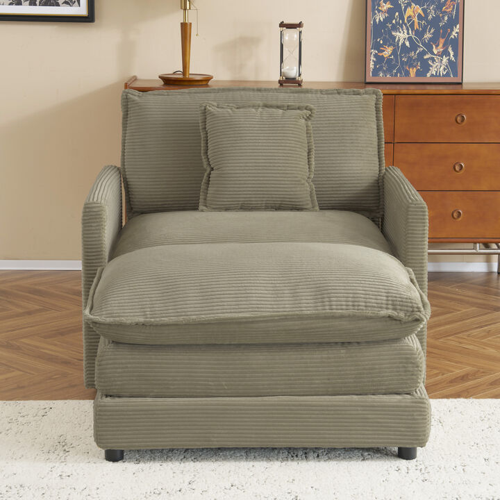 Merax Upholstered Corduroy Sofa Chair with Ottoman