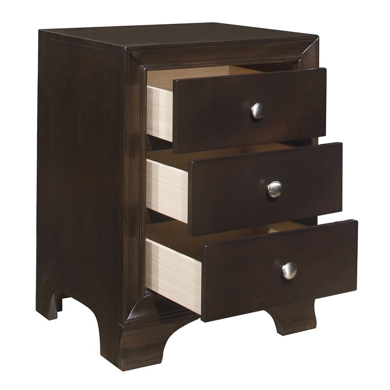 Folu 26 Inch Nightstand, USB Port, 3 Drawers with Chrome Knobs, Brown - Benzara