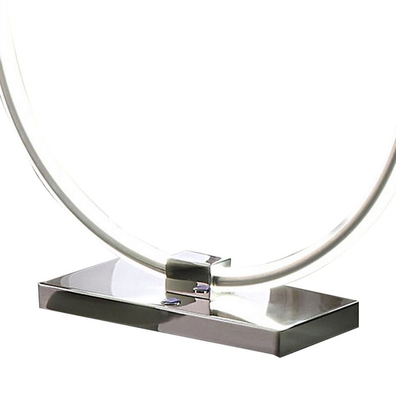 Sine 21 Inch Table Lamp, Modern Circle Ring LED, Sleek Silver Metal Base-Benzara