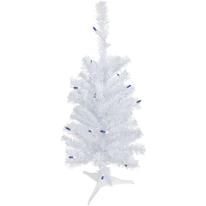 2' Pre-Lit Woodbury White Pine Slim Artificial Christmas Tree  Blue Lights