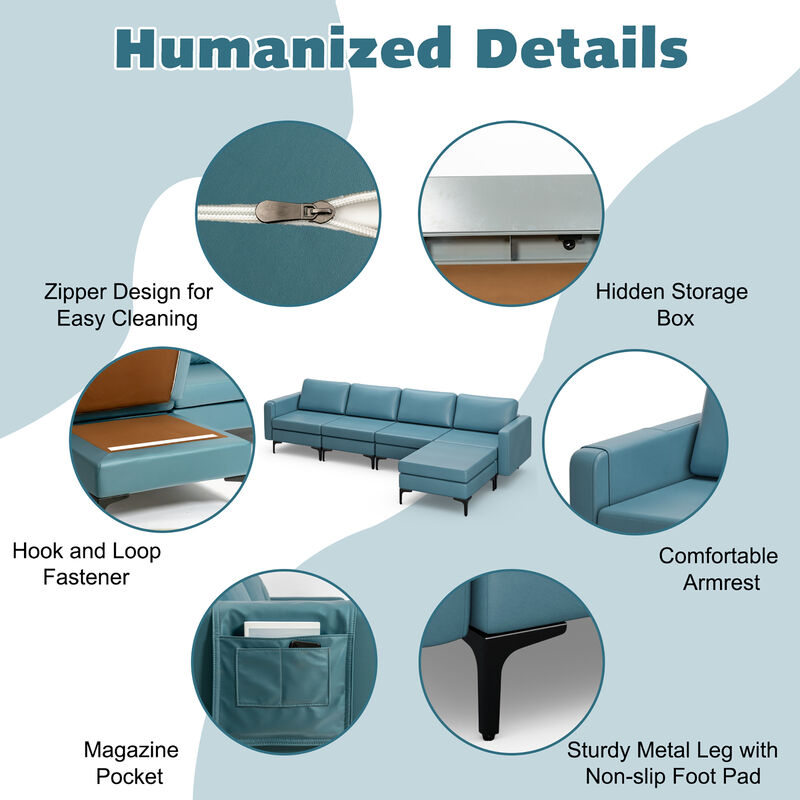 Costway Modular L-shaped Sectional Sofa with  Reversible Chaise & 4 USB Ports