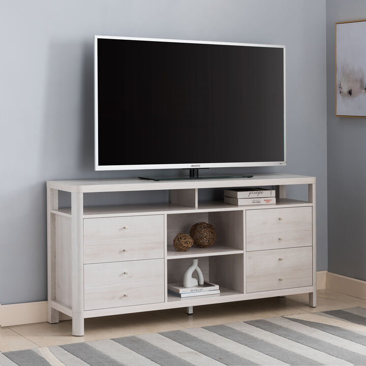 White Oak TV Stand Buffet with 8 Drawers and 2 Center Shelves