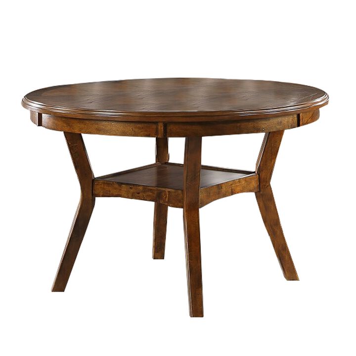 Round Top Wooden Dining Table with Boomerang Legs, Walnut Brown-Benzara
