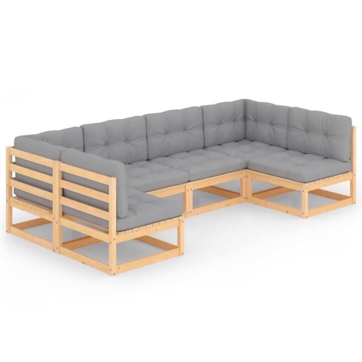 vidaXL 6 Piece Garden Lounge Set with Cushions Solid Pinewood