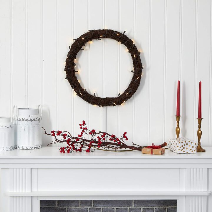 Hivvago 20" Vine Wreath with 50 White Warm LED Lights