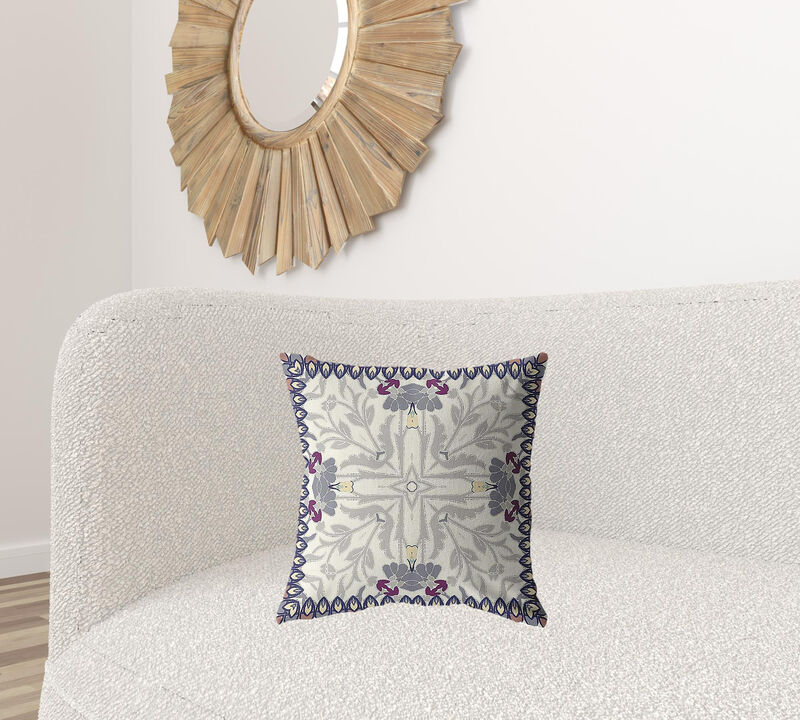 Hivvago 18" Gray Floral Frame Zippered Suede Throw Pillow