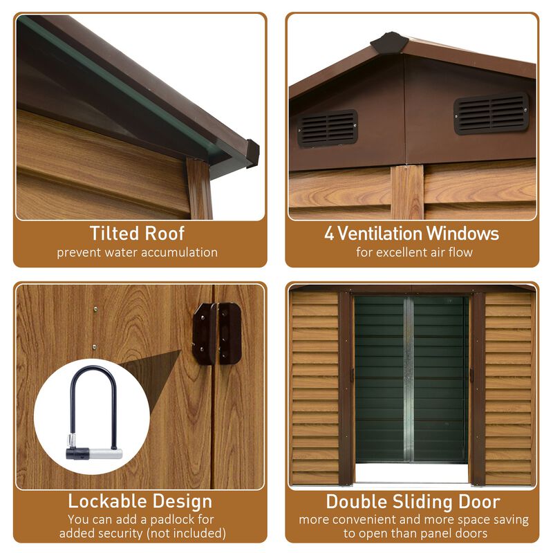 Brown Outdoor Storage: 7.7x6.4 Metal Shed with 2 Doors & Ventilation